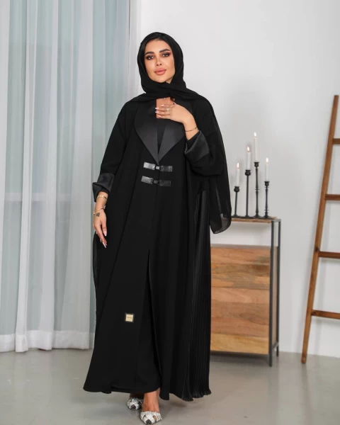 Cuba Crepe Abaya With Silk Blisse IB144 Black