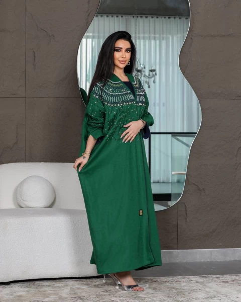 Linen Abaya Green IB142